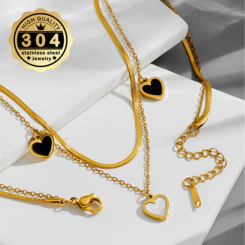 Women's Double Layer Heart Pendant Necklace, Gothic Style